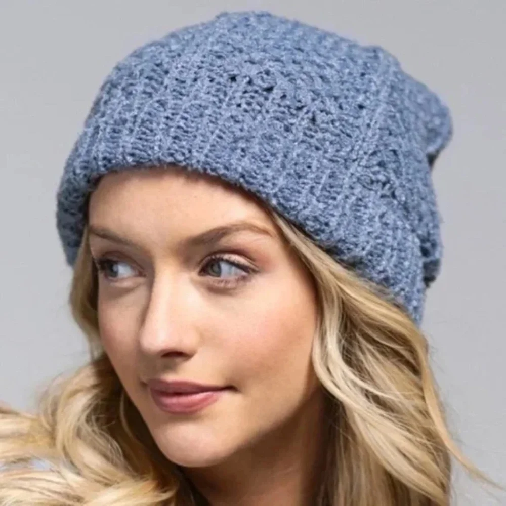 SOLD OUT Blue Soft Knit Pompom Winter Beanie Hat - Picture 2 of 4